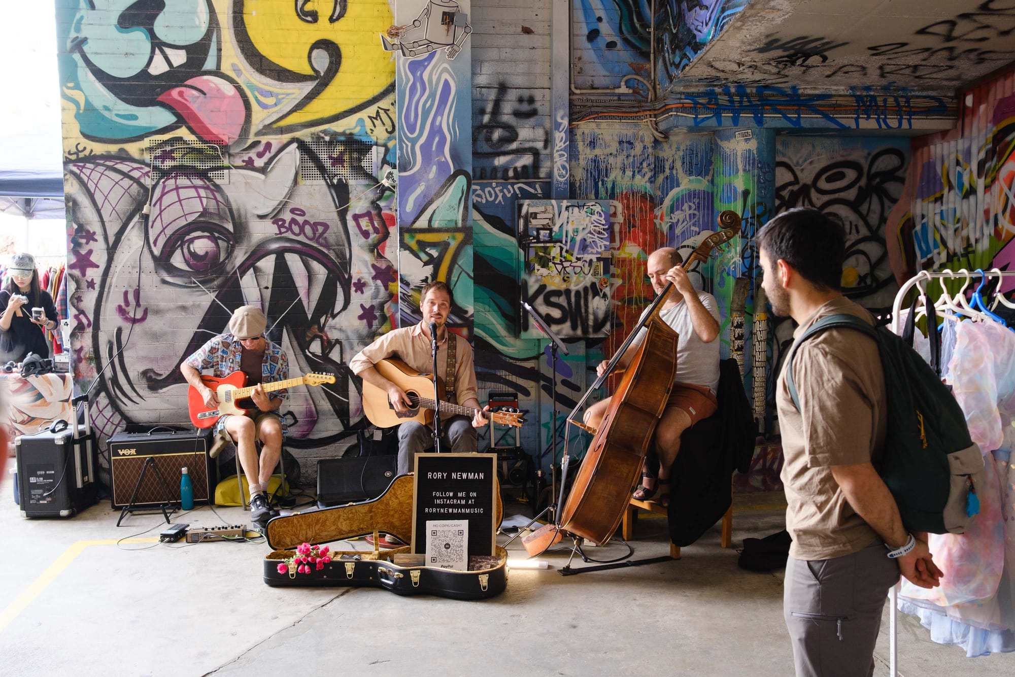 A music group performing at the Fitzroy market in Melbourne. 