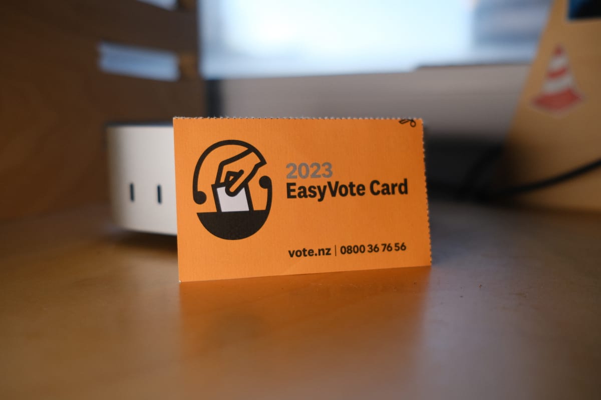 A 2023 EasyVote Card in front of a Mac mini.